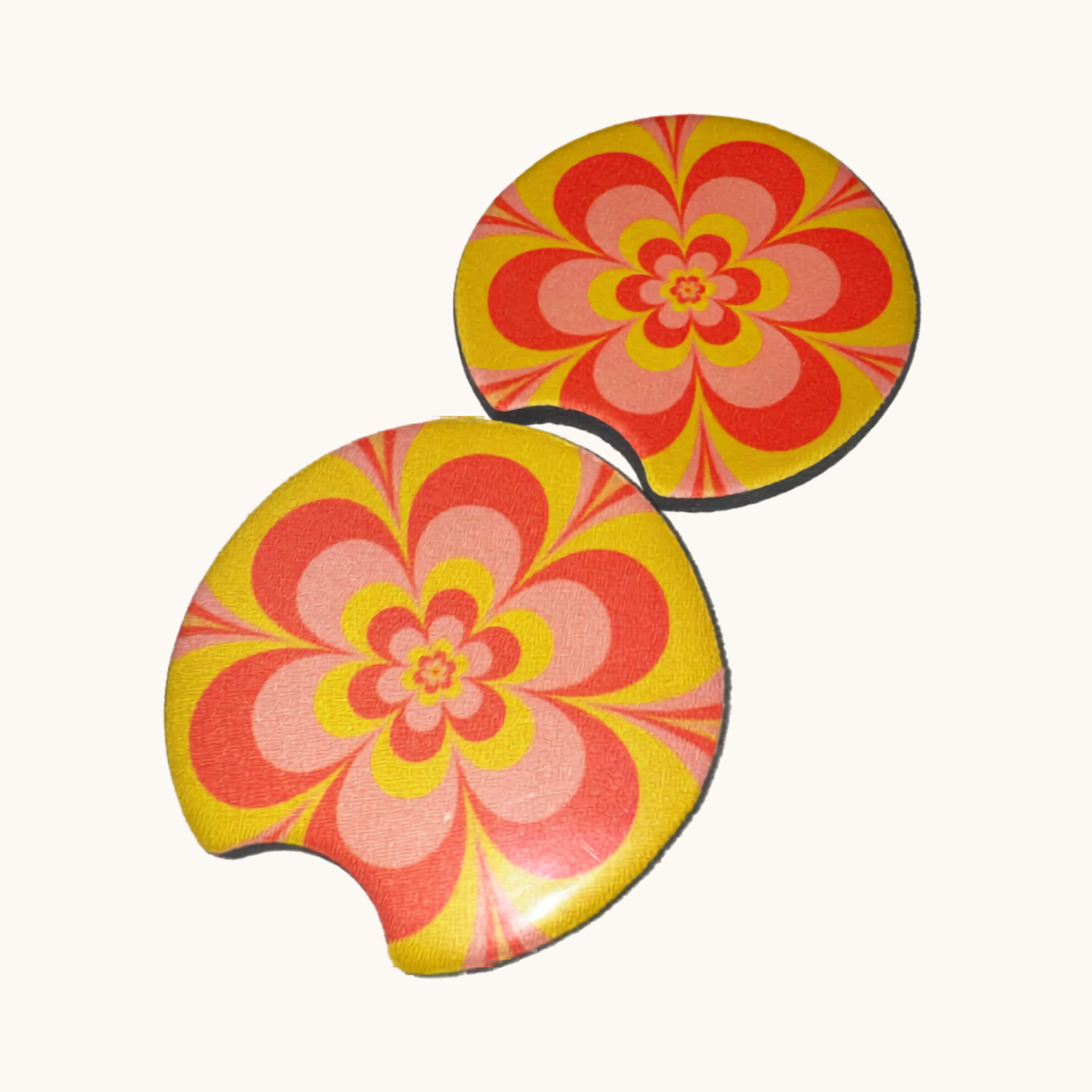 Tangerine Retro Flower Car Coaster Set