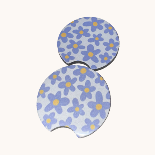 Purple Flowers Car Coaster Set