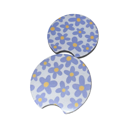 Purple Flowers Car Coaster Set